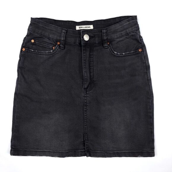 BILLABONG Black Magic High Rise Jean Micro Mini Skirt in Washed Denim Womens 24 - Picture 1 of 7